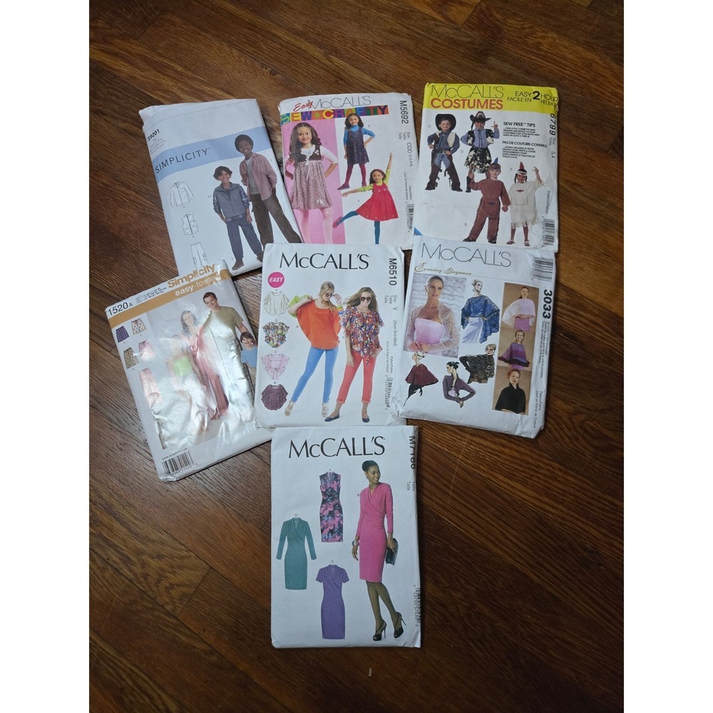 Lot of 7 McCall's Simplicity Sewing Patterns Women Children Costumes Pajamas